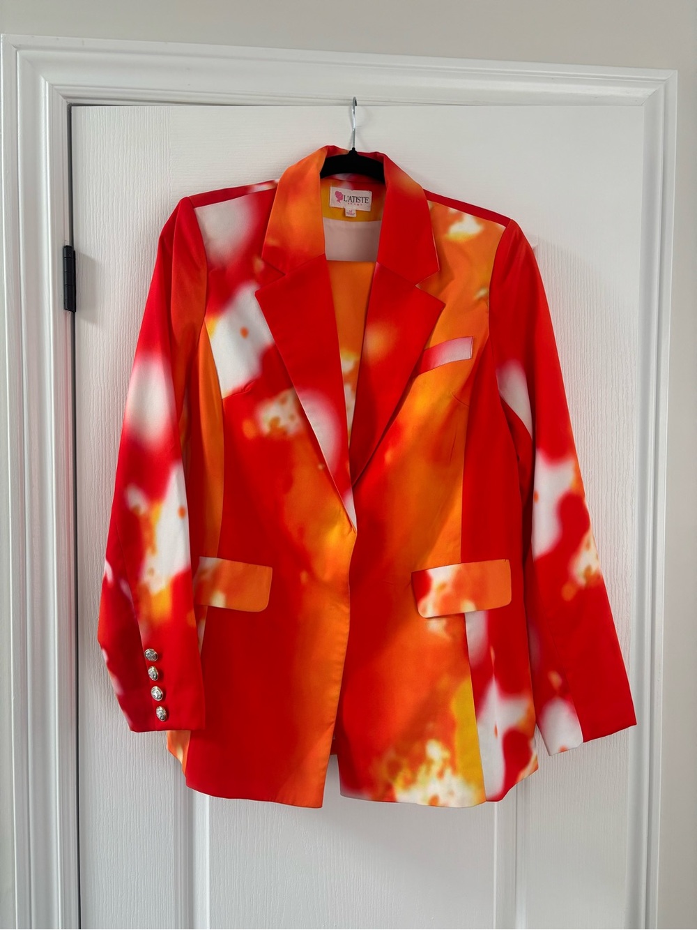 L'ATISTE Red & Orange Abstract Tailored Blazer